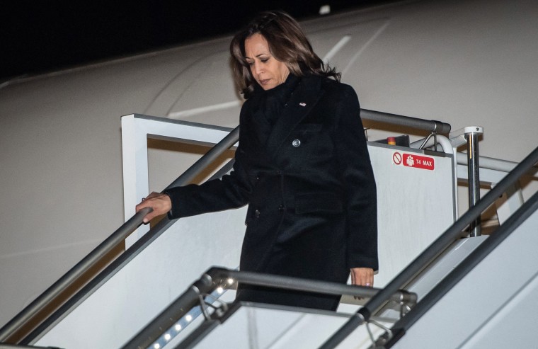 Image: Vice President Kamala Harris disembarks from Air Force Two upon arrival at Warsaw Chopin Airport in Warsaw, Poland, on March 9, 2022, as she travels on a 3-day trip to Poland and Romania for meetings about the war in Ukraine.
