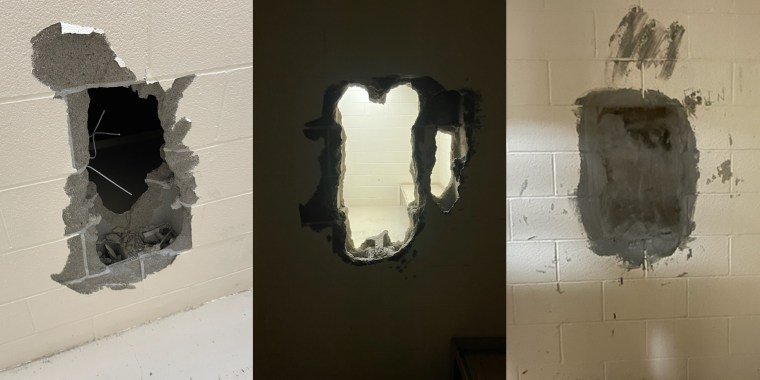 Photos taken by a then-staff member at St. Martinville show holes dug into cell walls.