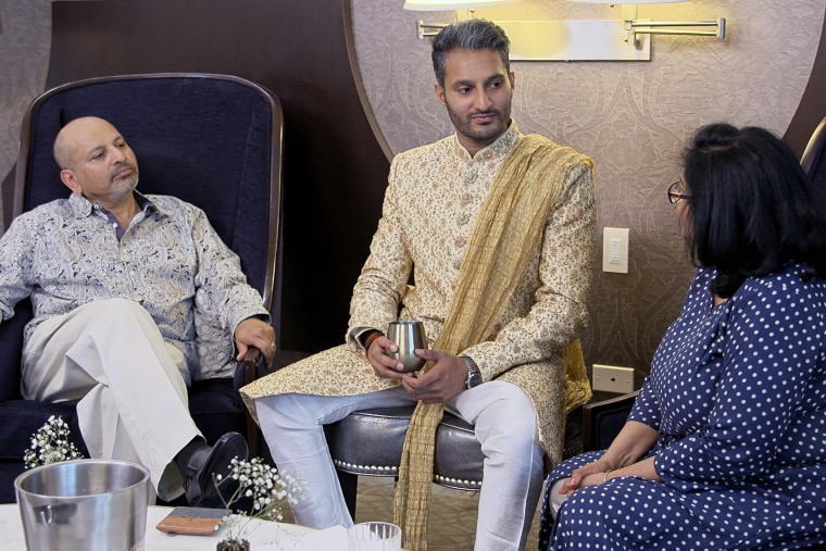 Abhishek Chatterjee, center, in season two of "Love Is Blind."