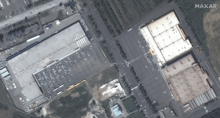 Grocery stores and shopping malls in Mariupol, Ukraine, shown before the Russian assault and after it, in photos commercial satellite firm Maxar released Wednesday.