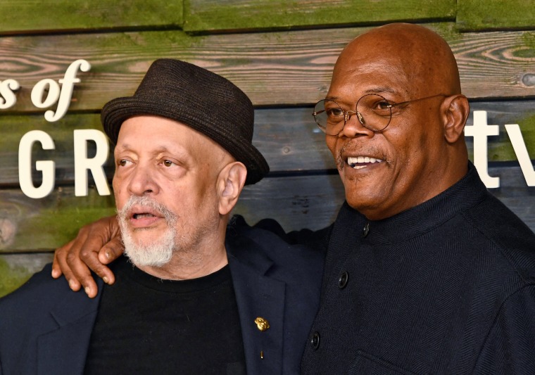 Walter Mosley and Samuel L. Jackson arrive for the premiere of "The Last Days of Ptolemy Grey" in Westwood, Calif.