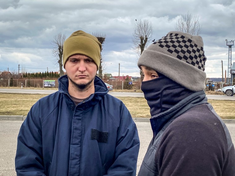 Former U.S. serviceman Lane Perkins, left, and Hector are helping to coordinate international volunteers in Ukraine for the fight against Russia.