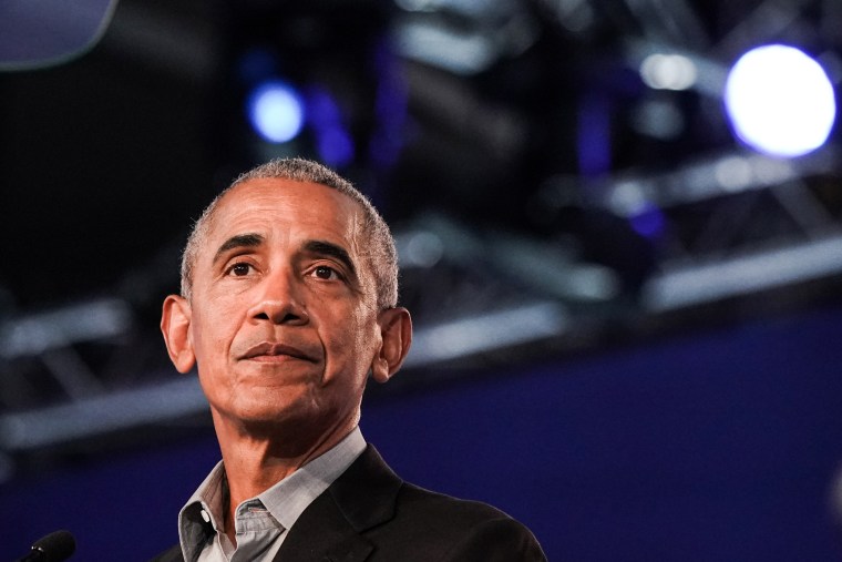 Former President Barack Obama speaks at COP26 on Nov. 08, 2021 in Glasgow, Scotland.