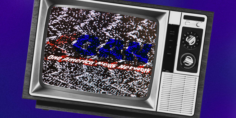 Photo Illustration: A television with static over the OAN logo