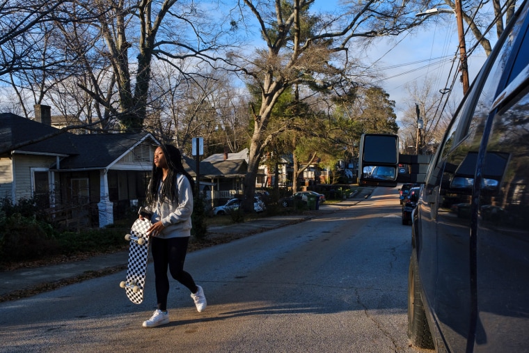 Johnson practices skateboarding in Atlanta.