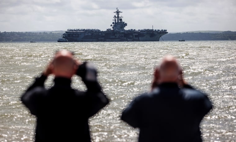 Image: The USS George H.W. Bush aircraft carrier off the coast of Portsmouth, England, in 2017.