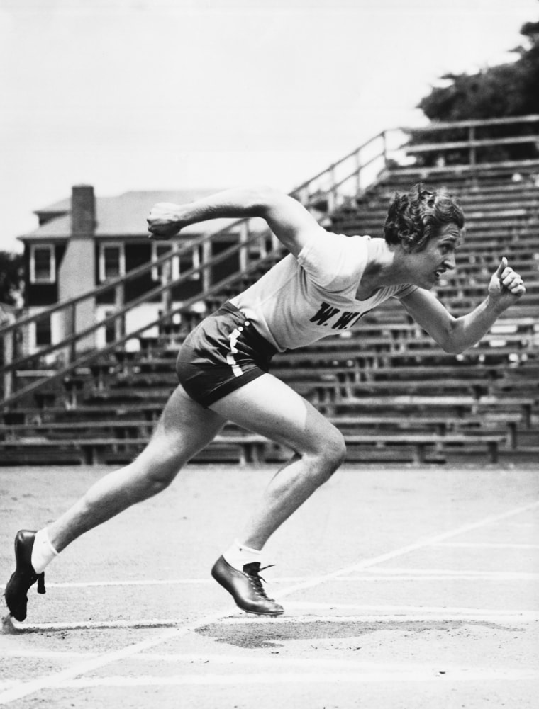 Image: Olympic Sprinter Helen Stephens Running on Track Field