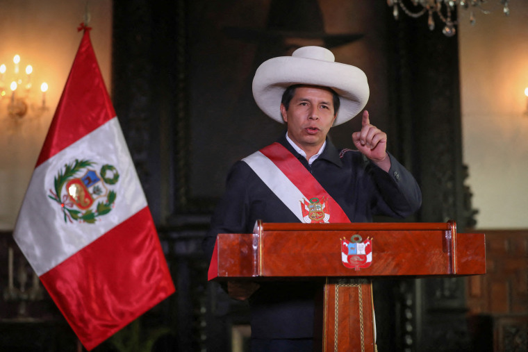 Peru's President Pedro Castillo addresses the nation in a recorded message, in Lima