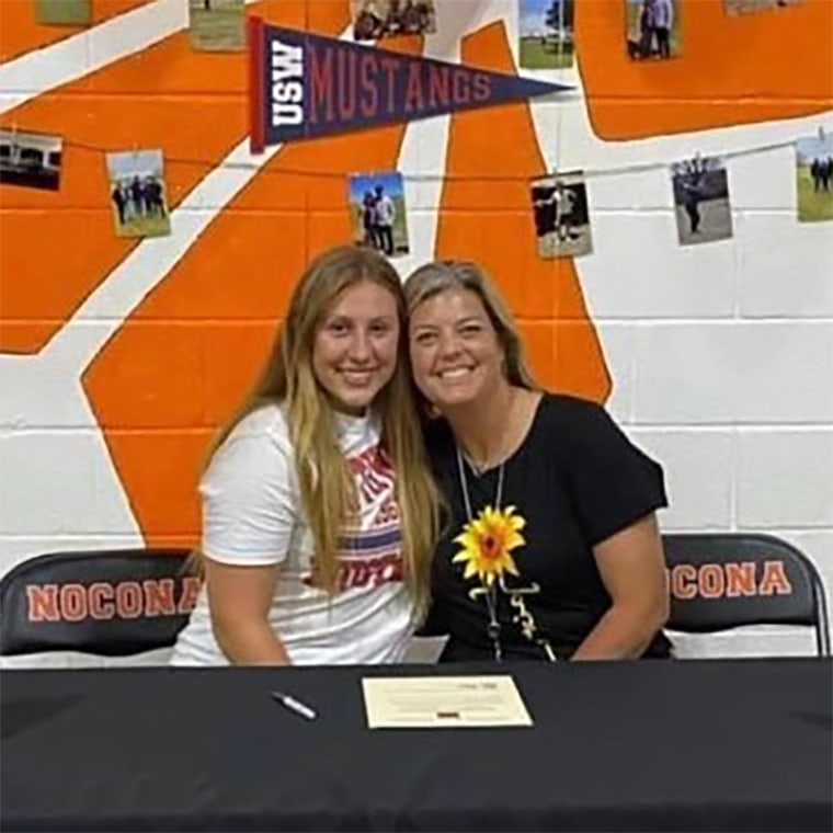 From left, Laci Stone with high school coach Heather Nobile.