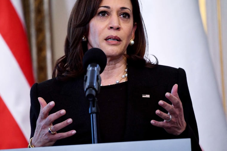 Vice President Kamala Harris during a press conference in Warsaw, Poland on March 10.