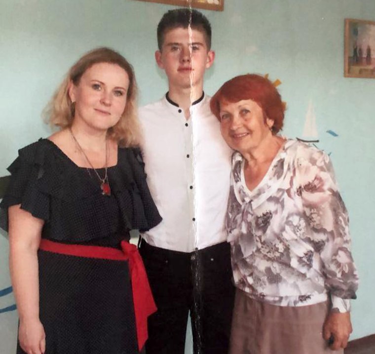 Liubov Hrudiy seen with her daughter, Larysa, and her grandson, Vladyslav, before the war.