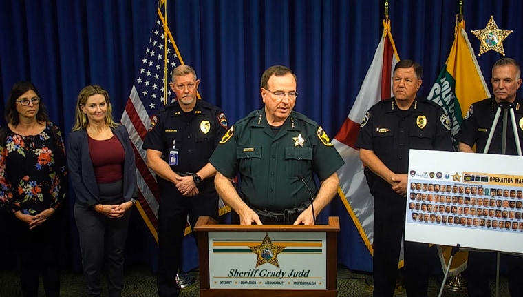 Polk County Sheriff Grady Judd talks about a recent human trafficking operation on March 16, 2022, in Polk County, Fla.
