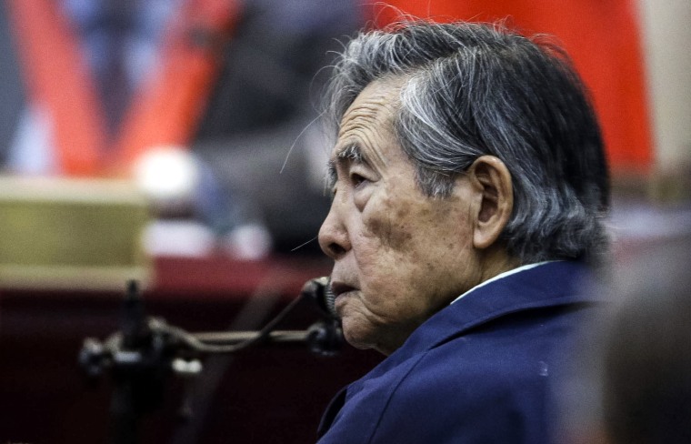 Peru's former President Alberto Fujimori listens to a question during his testimony in a courtroom at a military base in Callao, Peru on March 15, 2018.