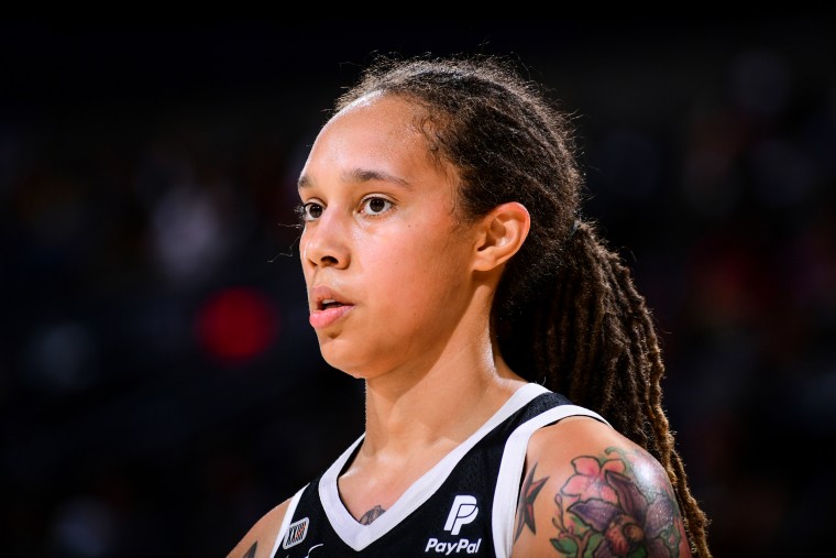Brittney Griner of the Phoenix Mercury looks on during the game against the Connecticut Sun on Sept. 11, 2021, in Phoenix.