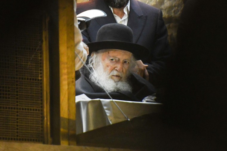 Rabbi Chaim Kanievsky attends a prayer at the Western Wall Plaza on Feb. 27, 2020, in Jerusalem.