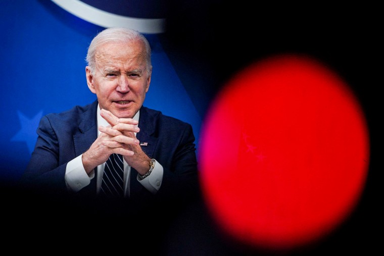 President Joe Biden speaks in the South Court Auditorium on the White House complex on March 18, 2022.