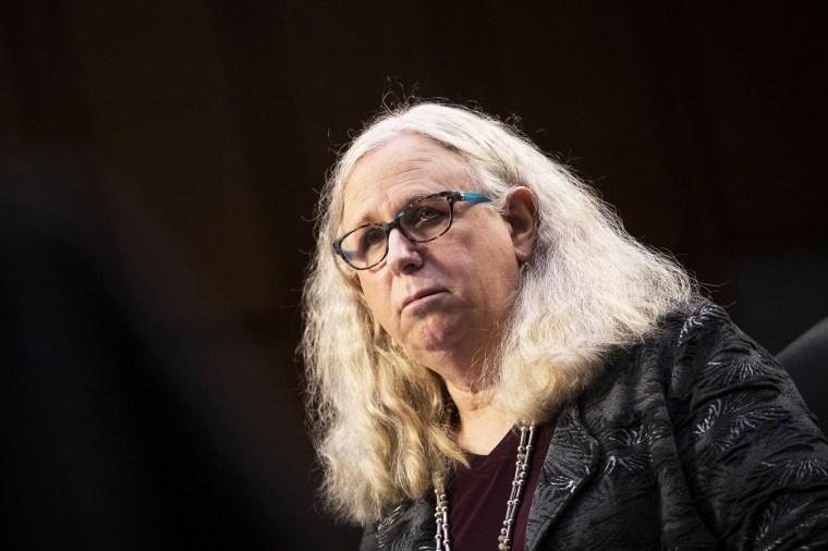 Rachel Levine, nominated to be an assistant secretary at the Department of Health and Human Services, testifies before the Senate Health, Education, Labor, and Pensions committee on Capitol Hill in Washington, D.C. on Feb. 25, 2021.