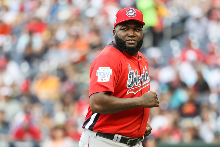 David Ortiz, manager of the World Team, looks on during the SiriusXM All-Star Futures Game against the U.S. Team at Nationals Park on July 15, 2018, in Washington.