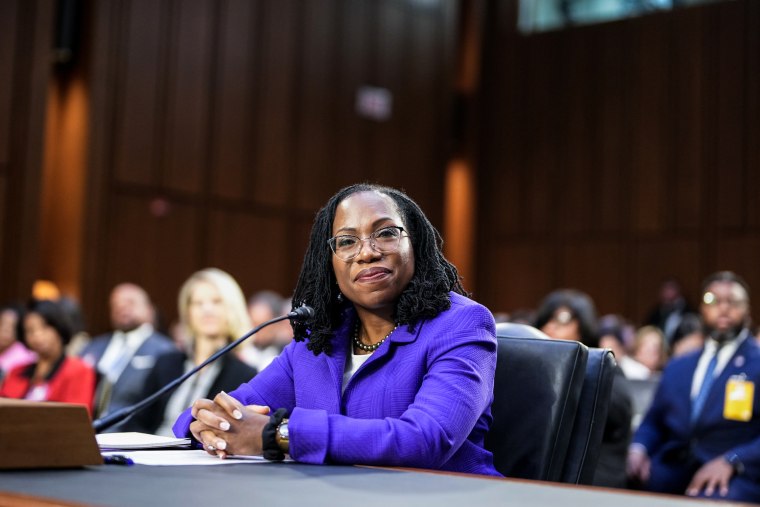Supreme Court nominee Judge Ketanji Brown Jackson listens during her Senate Judiciary Committee confirmation hearing on Capitol Hill on March 21, 2022.