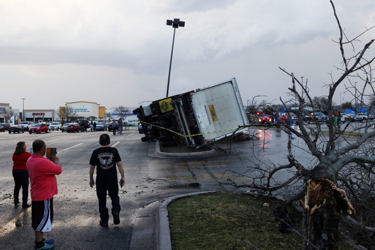Aftermath of a tornado in a widespread storm system that touched down in Round Rock