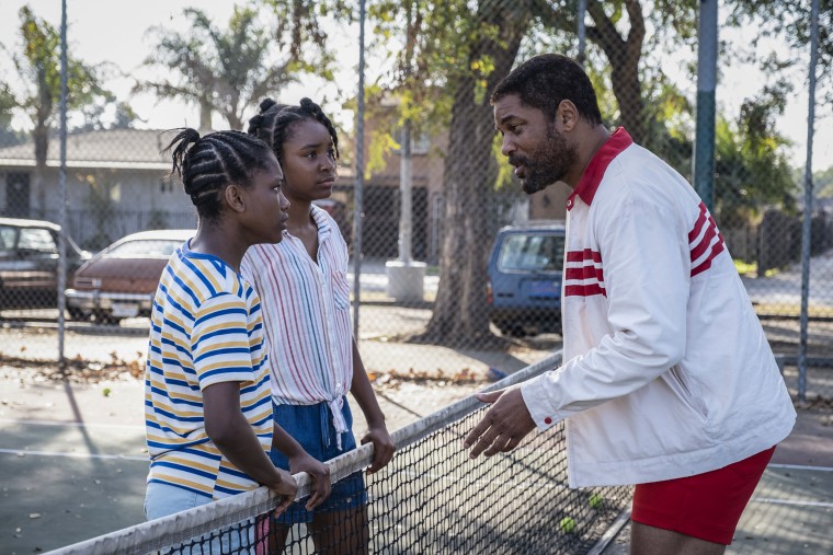 Demi Singleton as Serena Williams, Saniyya Sidneyas Venus Williams and Will Smith as Richard Williams in "King Richard."