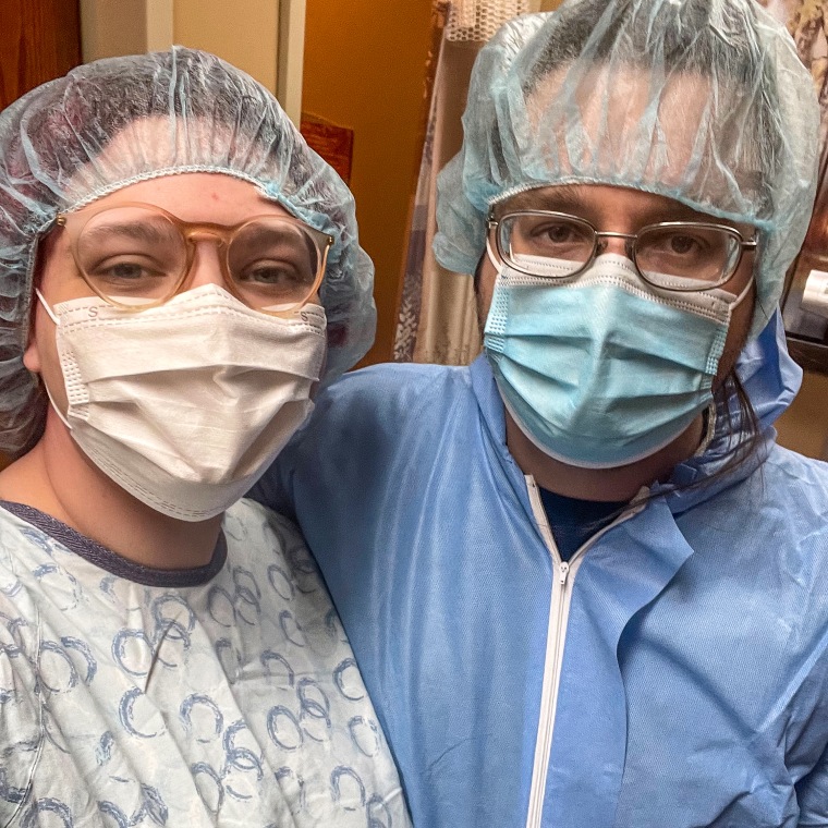 Leah and Stephen Russell at the Heartland Center for Reproductive Medicine in Omaha, Neb., on Dec. 14, about 15 minutes before a successful embryo transfer.