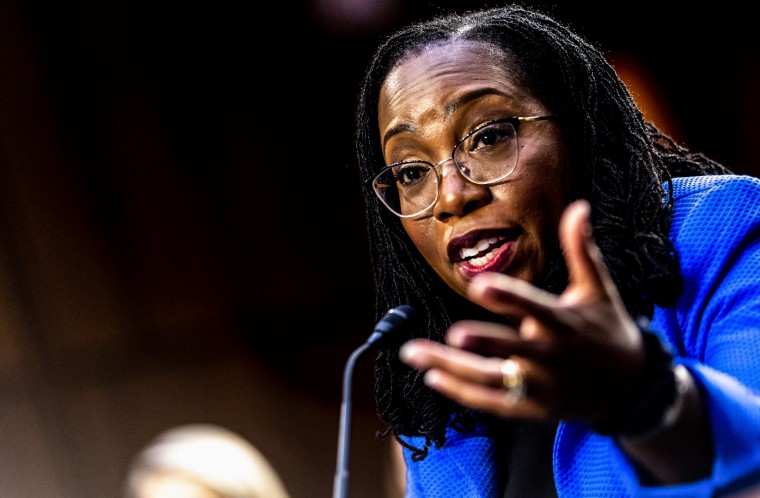 Judge Ketanji Brown Jackson speaks during a Senate Judiciary Committee confirmation hearing for her nomination to the Supreme Court on March 23, 2022.