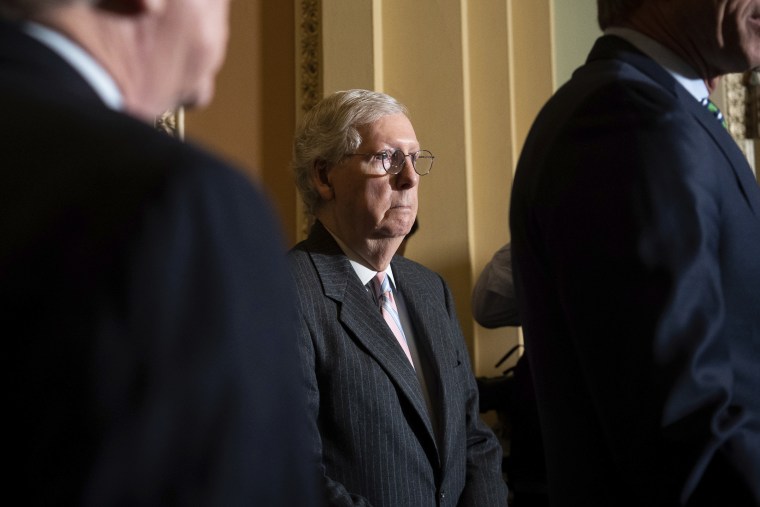 Sen. Mitch McConnell, R-Ky., listens during the weekly Senate Republican leadership news conference at the Capitol on Tuesday.