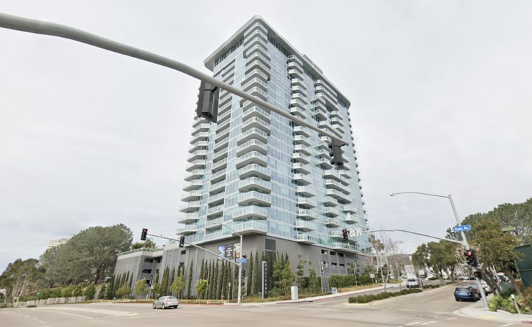 The intersection of Lombard Place and Nobel Drive in San Diego