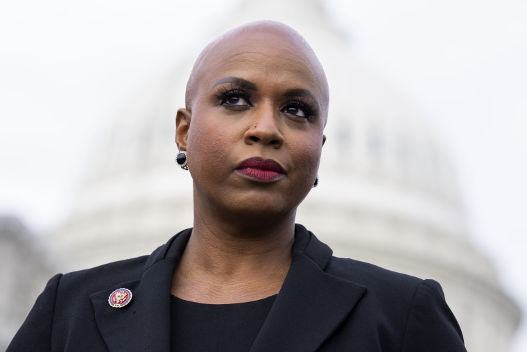 Rep. Ayanna Pressley outside the Capitol on Dec. 10, 2021.
