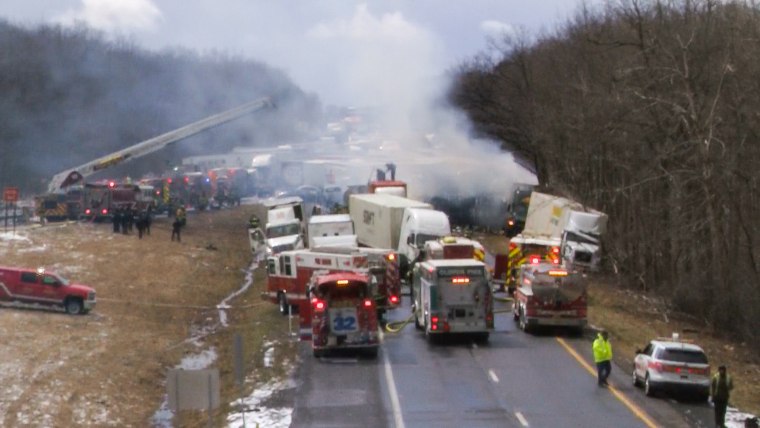 A collision involving as many as 40 vehicles closed a portion of Interstate 81 in Pennsylvania on Monday, according to the Schuylkill County Office of Emergency Management.