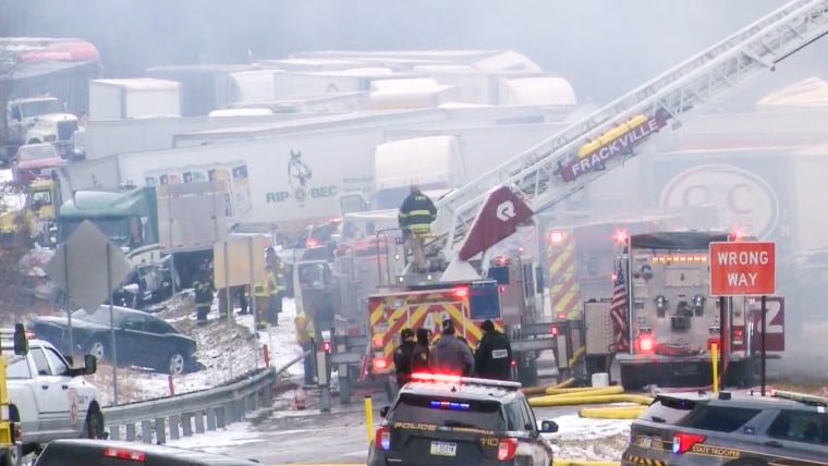 A collision involving as many as 40 vehicles closed a portion of Interstate 81 in Pennsylvania on Monday, according to the Schuylkill County Office of Emergency Management.