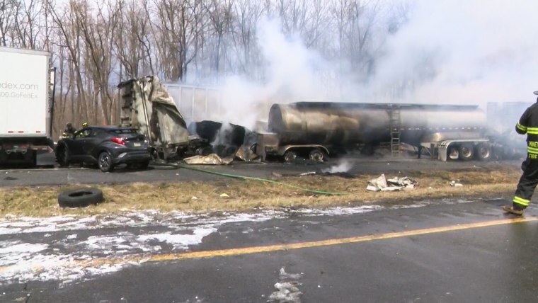 A collision involving as many as 40 vehicles closed a portion of Interstate 81 in Pennsylvania on Monday, according to the Schuylkill County Office of Emergency Management.