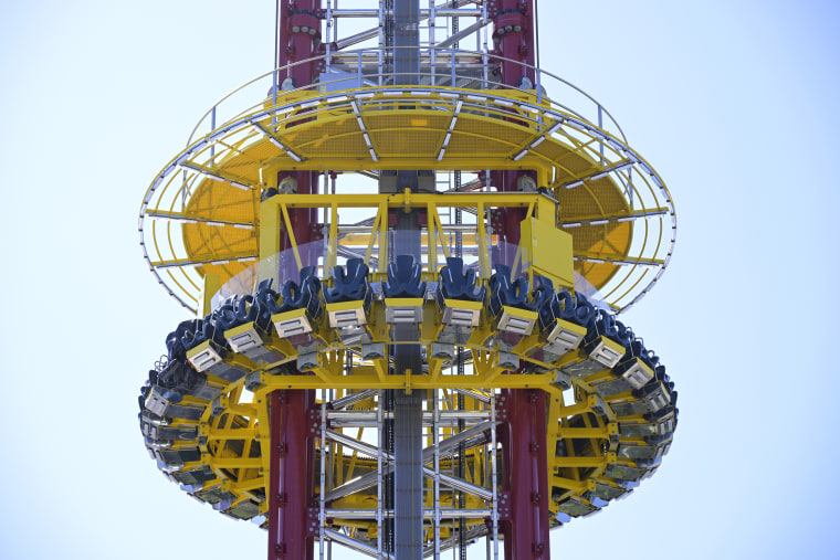 Orlando Free Fall rides at the ICON Park entertainment complex, in Orlando, Florida, on March 27, 2022.