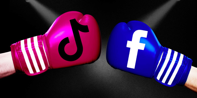Photo Illustration: Boxing gloves with the TikTok and Facebook logos