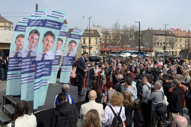 Hungarian opposition candidate Peter Márki-Zay, seen here in Budapest on Tuesday, says it has been difficult to get Orbán to pay a political price for his friendliness toward Moscow.