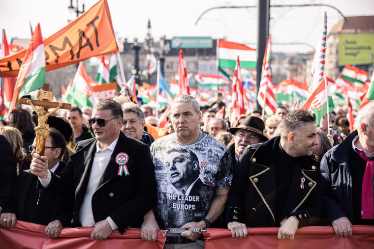 Hungary's Prime Minister Viktor Orban Addresses Pre-Election March