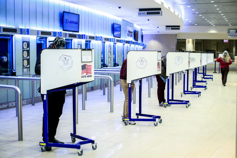 Voters cast their early ballots for the 2020 Presidential election at Madison Square Garden on Oct. 30, 2020, in New York.