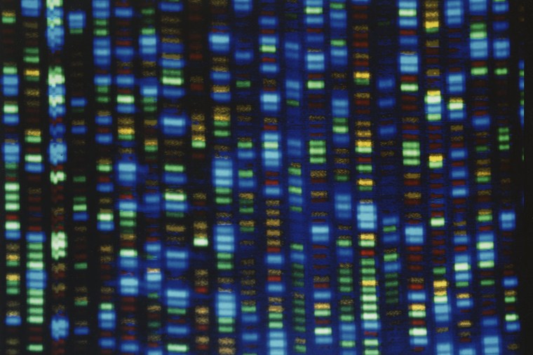 A digital display shows output from a DNA sequencer. 