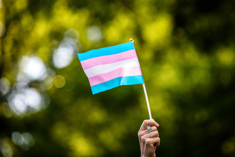 Transgender rights activist waves a transgender flag as they protest the killings of transgender women this year, at a rally in Washington Square Park in New York on May 24, 2019.