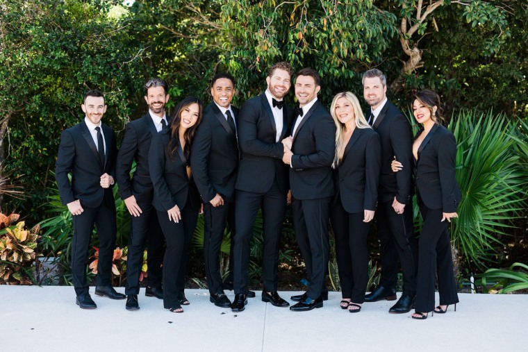 The couple's wedding party wore "gender-neutral" tuxedos. 