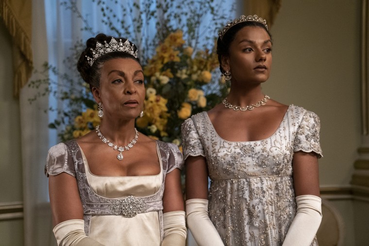 ""I think the great thing about Lady Danbury is she has a real appetite for life," Andoh says. Pictured: Adjoa Andoh and Simone Ashley in "Bridgerton."