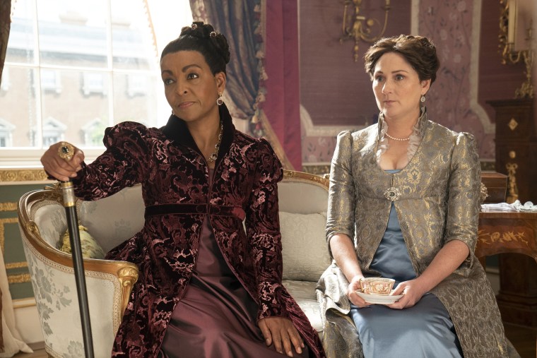 "All they can do is laugh," Andoh said. Pictured: Adjoa Andoh and Ruth Gemmell in "Bridgerton."