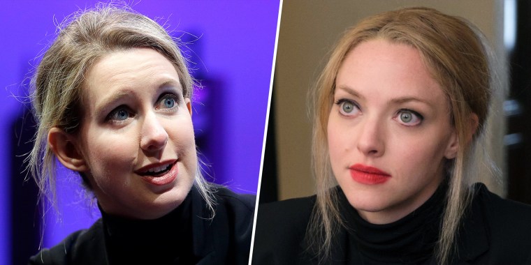 “I would be talking like Elizabeth and (my throat would) get a little sore,” Seyfried told the LA Times of playing Elizabeth Holmes in "The Dropout." Pictured l-r: Elizabeth Holmes, Amanda Seyfried.