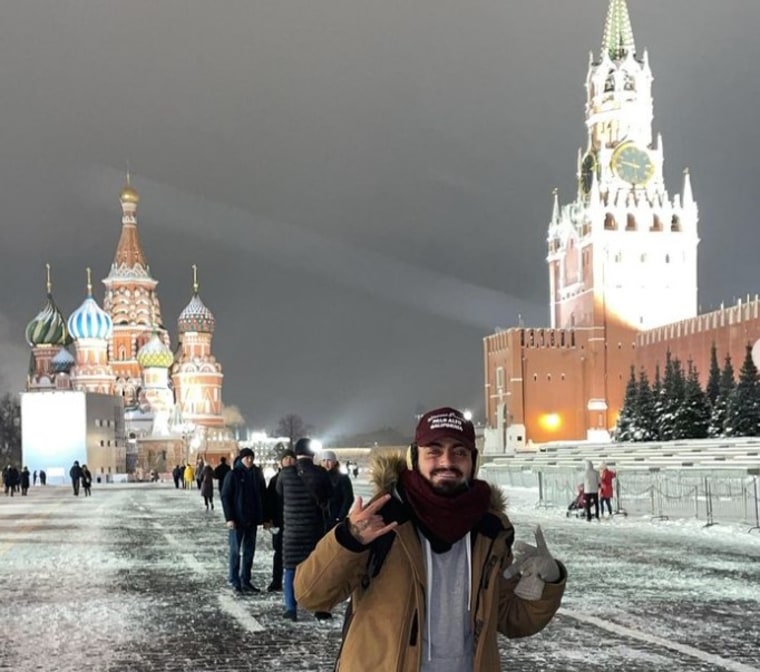 Dennis Lastra en la Plaza Roja de Moscú, Rusia, enero de 2022.