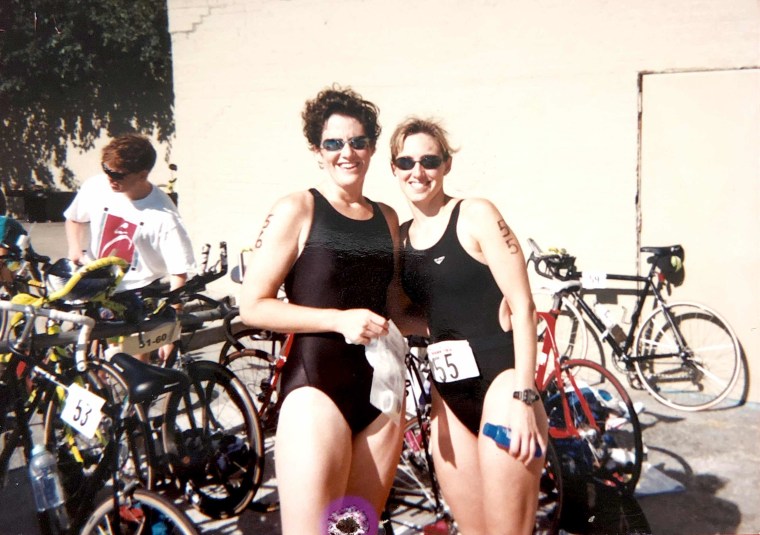 McDonald and Weekes during their triathlon days.