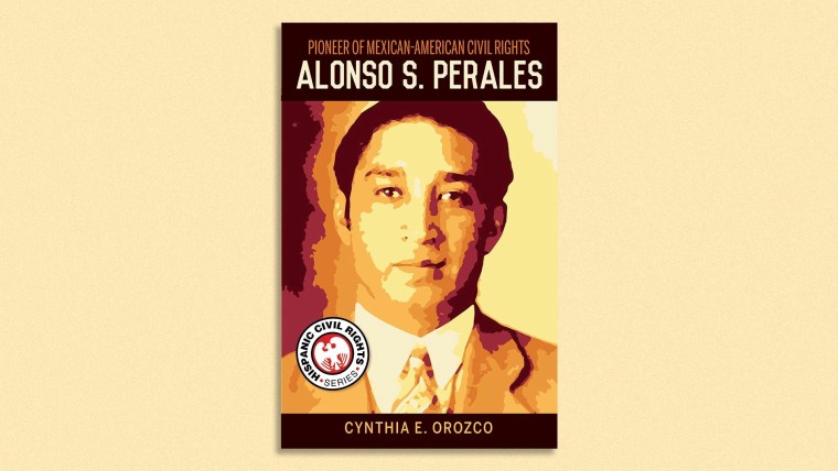 La portada de un libro muestra a un hombre latino de traje. El título es "Alonso S. Perales: pionero de los derechos civiles mexicano-estadounidenses".
