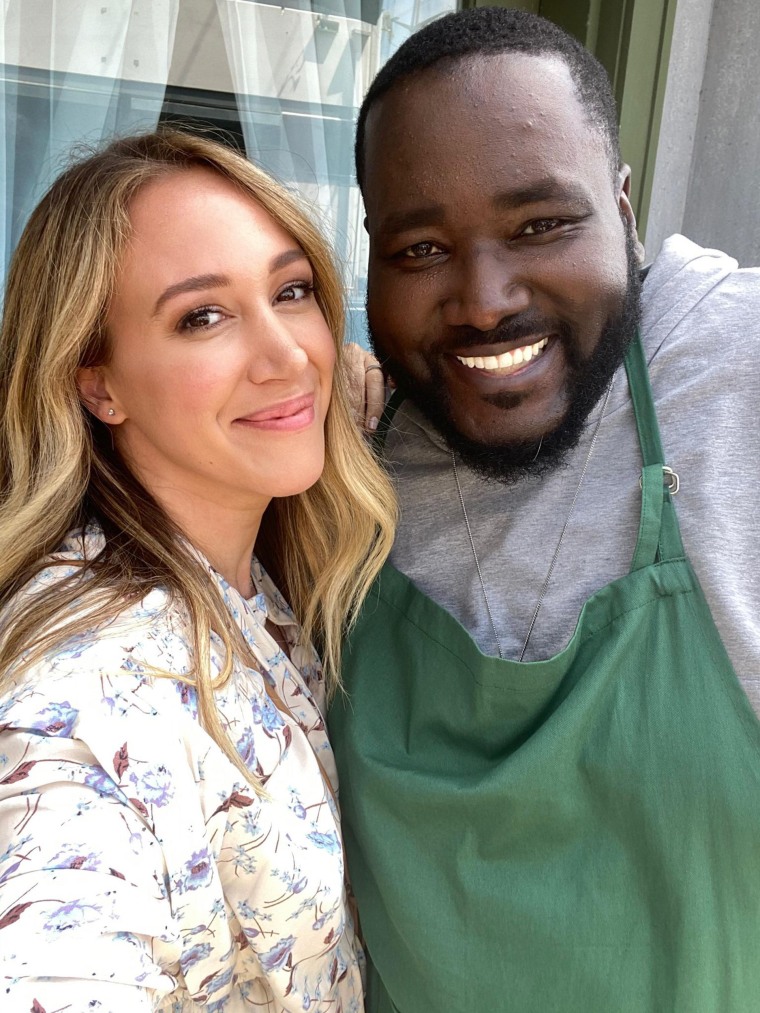 Aaron with co-star Haylie Duff on set of the film "The Wedding Pact 2: The Baby Pact."