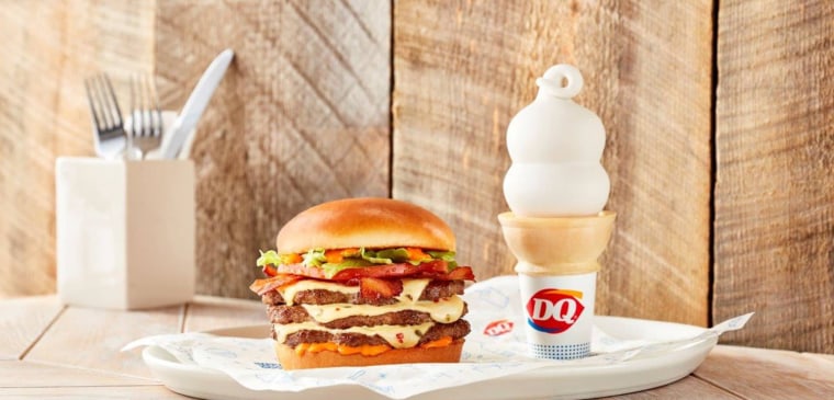 Dairy Queen’s Flamethrower Stackburger and small ice cream cone.
