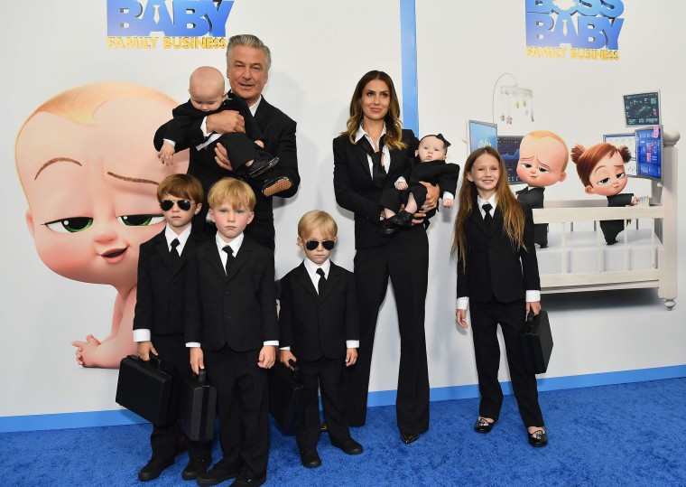 Alec Baldwin, Hilaria Baldwin and their six children attend "The Boss Baby: Family Business" premiere on June 22, 2021.  